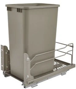 Rev-A-Shelf 53WC Series Bottom Mount Single Bin Trash Can - 50 Quart Capacity Champagne