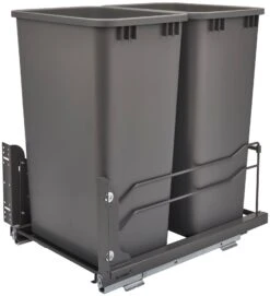 Rev-A-Shelf 53WC Series Bottom Mount Double Bin Trash Can With Soft Close - 50 Quart Capacity Orion Gray