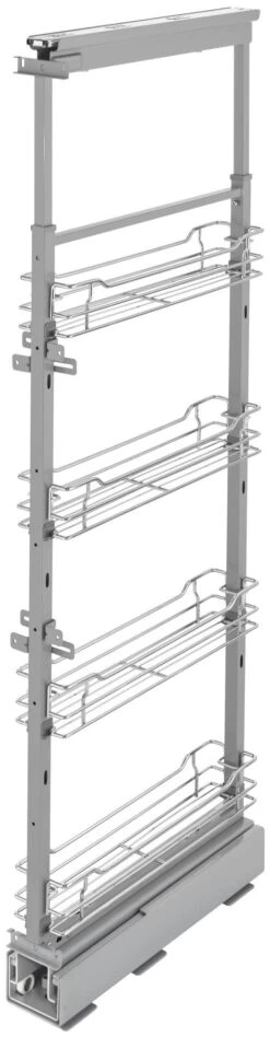 Rev-A-Shelf 5700 Series 51-58 Inch Adjustable Height Pull Out 4 Tier Cabinet Organizer With Adjustable Shelves And Soft Close For 4-1/2 Inch Cabinets Chrome