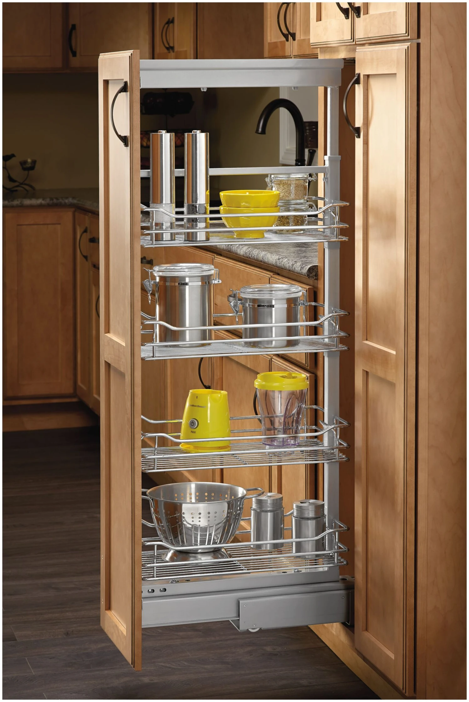 Rev-A-Shelf 5700 Series 74-81 Inch Adjustable Height Pull Out 6 Tier Cabinet Organizer With Adjustable Shelves And Soft Close For 14-1/2 Inch Cabinets Chrome 5 Rev-A-Shelf 5700 Series 74-81 Inch Adjustable Height Pull Out 6 Tier Cabinet Organizer With Adjustable Shelves And Soft Close For 14-1/2 Inch Cabinets Chrome - Image 3