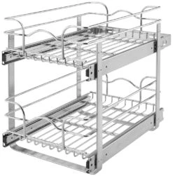 Rev-A-Shelf 5WB Series 8-1/2 Inch Pull Out 2 Tier Cabinet Organizer Basket For 18-1/2 Inch Deep Cabinets Chrome
