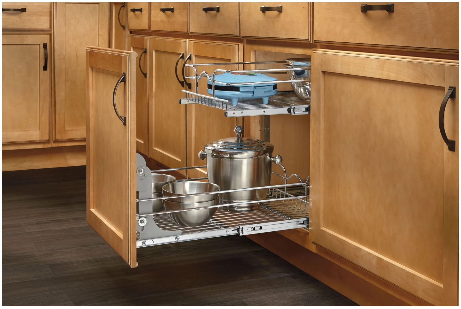 Rev-A-Shelf 5WB Series 14-1/2 Inch Pull Out 2 Tier Cabinet Organizer Basket For 22-1/4 Inch Deep Cabinets Chrome 4 Rev-A-Shelf 5WB Series 14-1/2 Inch Pull Out 2 Tier Cabinet Organizer Basket For 22-1/4 Inch Deep Cabinets Chrome - Image 2