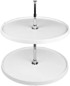 Rev-A-Shelf RAS Polymer 16 Inch Full Circle 2 Shelf Lazy Susan Set With Adjustable 26-32 Inch Shaft White