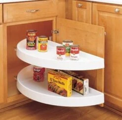 Rev-A-Shelf 6862 Series 33" Diameter Half Moon Shaped Pivoting Two Shelf Lazy Susan Set - Slides Not Included White
