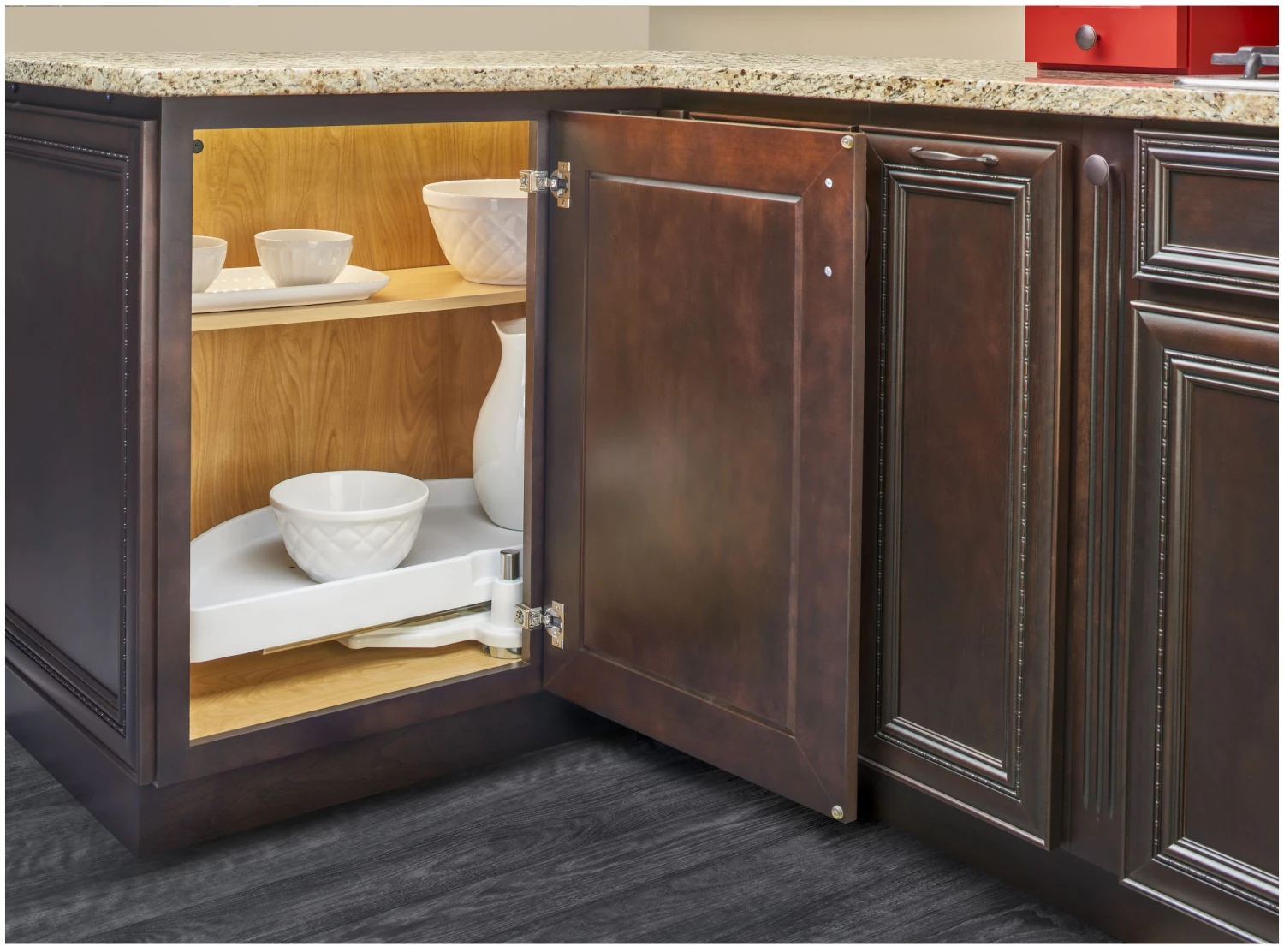 Rev-A-Shelf RAS Polymer 31 Inch Half Moon Shaped Pivoting Single Lazy Susan Shelf With Pivot And Slide Hardware Almond 4 Rev-A-Shelf RAS Polymer 31 Inch Half Moon Shaped Pivoting Single Lazy Susan Shelf With Pivot And Slide Hardware Almond - Image 2