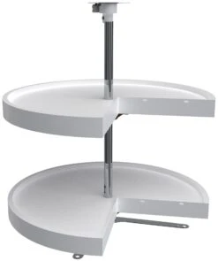 Rev-A-Shelf RAS Polymer 24 Inch Pie-Cut Shaped 2 Shelf Lazy Susan Set With Adjustable 26-32 Inch Shaft White