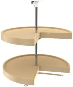 Rev-A-Shelf RAS Polymer 24 Inch Pie-Cut Shaped 2 Shelf Lazy Susan Set With Adjustable 26-32 Inch Shaft White -Cabinet Hardware Store rev a shelf 6942 24 15 52 531885