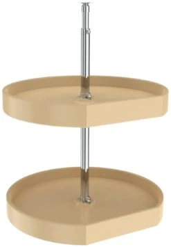 Rev-A-Shelf RAS Polymer 20 Inch D-Shaped 2 Shelf Lazy Susan Set With Adjustable 24-31 Inch Shaft Almond