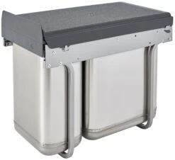 Rev-A-Shelf 8-785 Series Bottom Mount Double Bin Trash Can With Built-in Lid - 21 And 10-1/2 Quart Capacity Stainless Steel