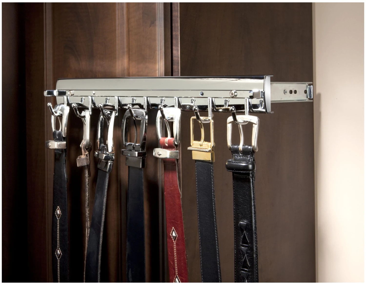 Rev-A-Shelf Sidelines 13-11/16 Inch Pull Out Belt Rack Satin Nickel 8 Rev-A-Shelf Sidelines 13-11/16 Inch Pull Out Belt Rack Satin Nickel - Image 6