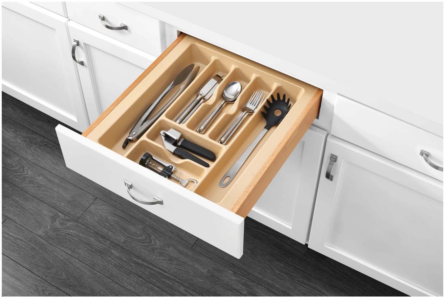 Rev-A-Shelf CT Series 17-1/2 Inch Trimmable Polymer Cutlery Tray Insert Almond 4 Rev-A-Shelf CT Series 17-1/2 Inch Trimmable Polymer Cutlery Tray Insert Almond - Image 2