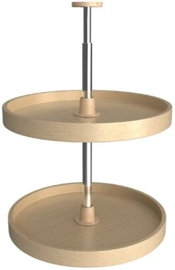 Rev-A-Shelf Lazy Daisy Banded Wood 18 Inch Full Circle 2 Shelf Lazy Susan Set With Adjustable 26-31 Inch Shaft Natural Wood