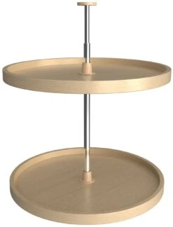 Rev-A-Shelf Lazy Daisy Banded Wood 28 Inch Full Circle 2 Shelf Lazy Susan Set With Adjustable 26-31 Inch Shaft Natural