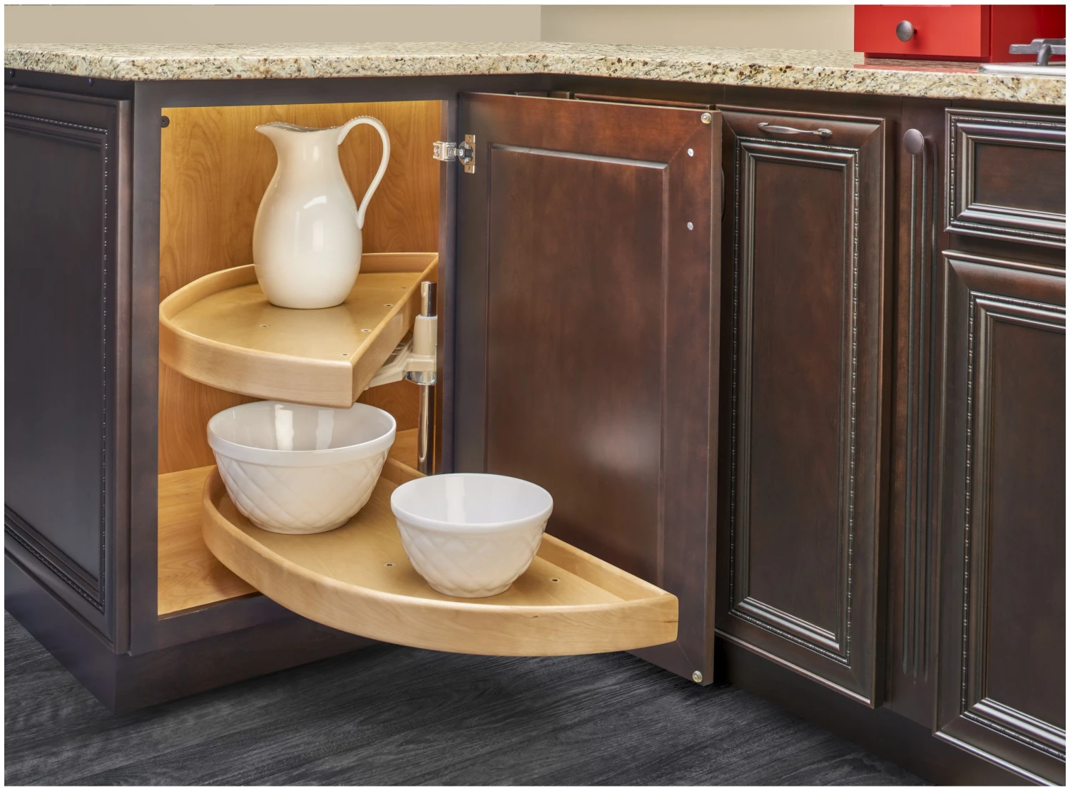 Rev-A-Shelf Lazy Daisy Natural Wood 35 Inch Half Moon Shaped Pivoting 2 Shelf Lazy Susan Set With Pivot And Slide Hardware 4 Rev-A-Shelf Lazy Daisy Natural Wood 35 Inch Half Moon Shaped Pivoting 2 Shelf Lazy Susan Set With Pivot And Slide Hardware - Image 2