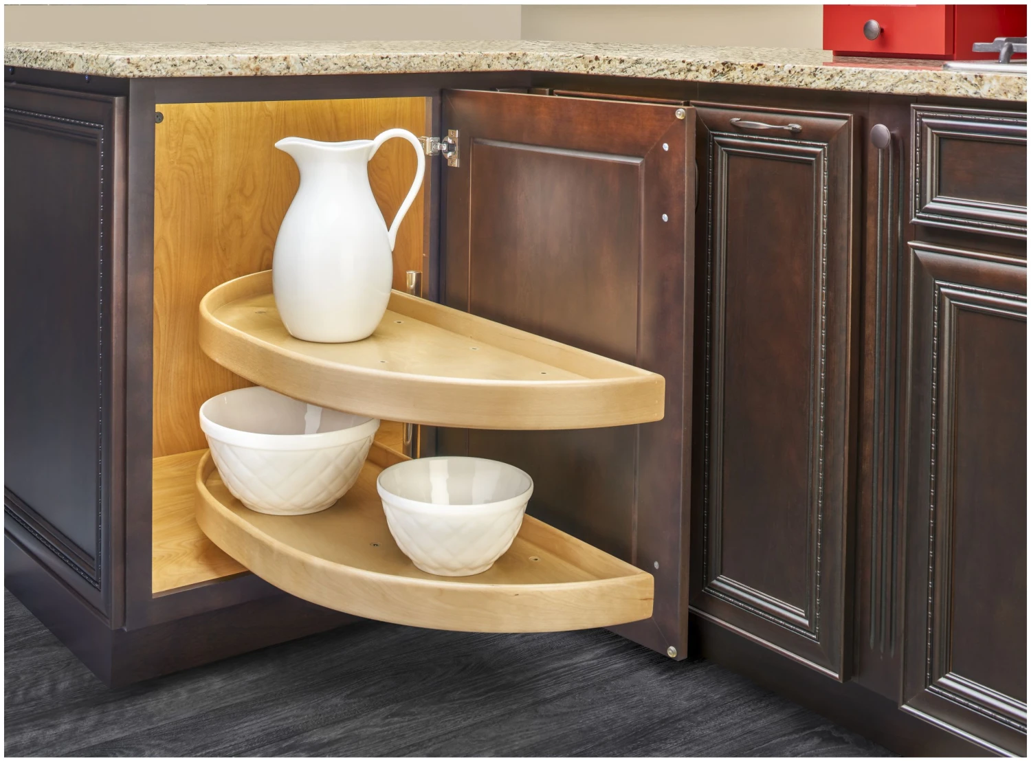 Rev-A-Shelf Lazy Daisy Natural Wood 35 Inch Half Moon Shaped Pivoting 2 Shelf Lazy Susan Set With Pivot And Slide Hardware 5 Rev-A-Shelf Lazy Daisy Natural Wood 35 Inch Half Moon Shaped Pivoting 2 Shelf Lazy Susan Set With Pivot And Slide Hardware - Image 3