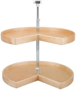 Rev-A-Shelf Lazy Daisy Natural Wood 28 Inch Pie-Cut 2 Shelf Lazy Susan Set With Adjustable 26-31 Inch Shaft