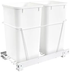 Rev-A-Shelf RV Series Bottom Mount Double Bin Trash Can With Full-Extension Slides - 27 Quart Capacity White