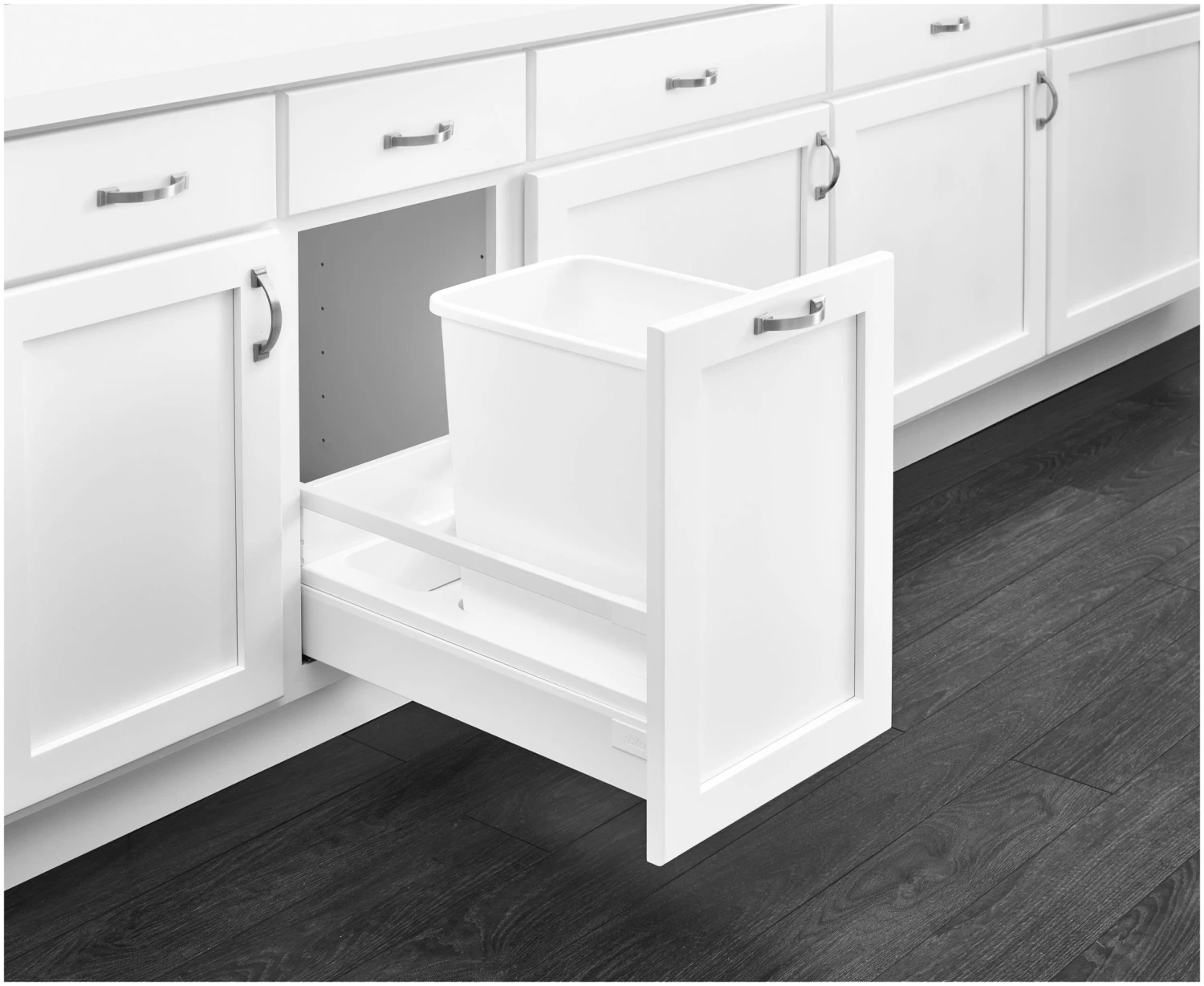Rev-A-Shelf TWCSC Series TANDEMBOX Bottom Mount Single Bin Trash Can With Rear Storage And Soft Close For 15 Inch Cabinets- 35 Quart Capacity White 4 Rev-A-Shelf TWCSC Series TANDEMBOX Bottom Mount Single Bin Trash Can With Rear Storage And Soft Close For 15 Inch Cabinets- 35 Quart Capacity White - Image 2