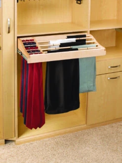 Rev-A-Shelf CWPR Series 30" Classic Wood Pull Out Rack For 12 Pairs Of Pants And 30 Ties Natural Wood