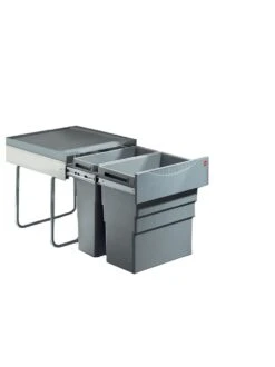 Richelieu Easy-Cargo Bottom Mount Double Bin Trash Can With Over Travel Slides - 20.08 And 30.7 Quart Capacity Grey