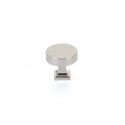 Schaub And Company Haniburton 1-1/4" Flat Disc Round Solid Brass Cabinet Knob / Drawer Knob With Square Base Satin Nickel -Cabinet Hardware Store schaub and company 469 pn 685694