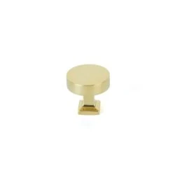 Schaub And Company Haniburton 1-1/4" Flat Disc Round Solid Brass Cabinet Knob / Drawer Knob With Square Base Satin Nickel -Cabinet Hardware Store schaub and company 469 unbr 685694