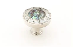 Schaub And Company Fair Isle 1-1/2" Luxury Coastal Round Solid Brass Cabinet Knob With Mother Of Pearl And Imperial Shell Inlays Polished Nickel