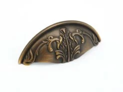 Schaub And Company Corinthian 3" Center To Center Traditional Ornate Solid Brass Cabinet Cup Pull / Drawer Cup Pull Redington Brass