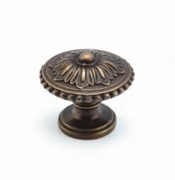 Schaub And Company Sonata 1-1/4" Floral Round Solid Brass Mushroom Cabinet Knob Dark Antique Bronze