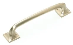 Schaub And Company Northport 5" Center To Center Contemporary Rounded Cabinet Handle Pull With Square Footplates Satin Nickel