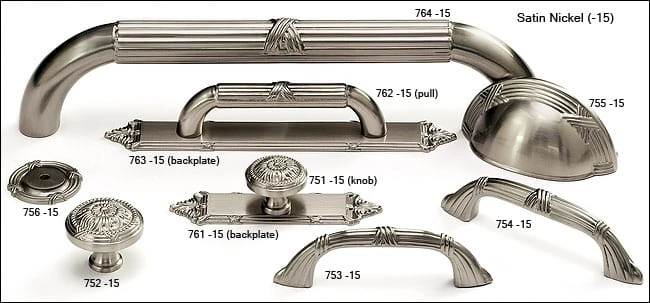 Schaub And Company Versailles 1-1/2" Round French Baroque Solid Brass Cabinet Knob Backplate / Escutcheon Satin Nickel 5 Schaub And Company Versailles 1-1/2" Round French Baroque Solid Brass Cabinet Knob Backplate / Escutcheon Satin Nickel - Image 3