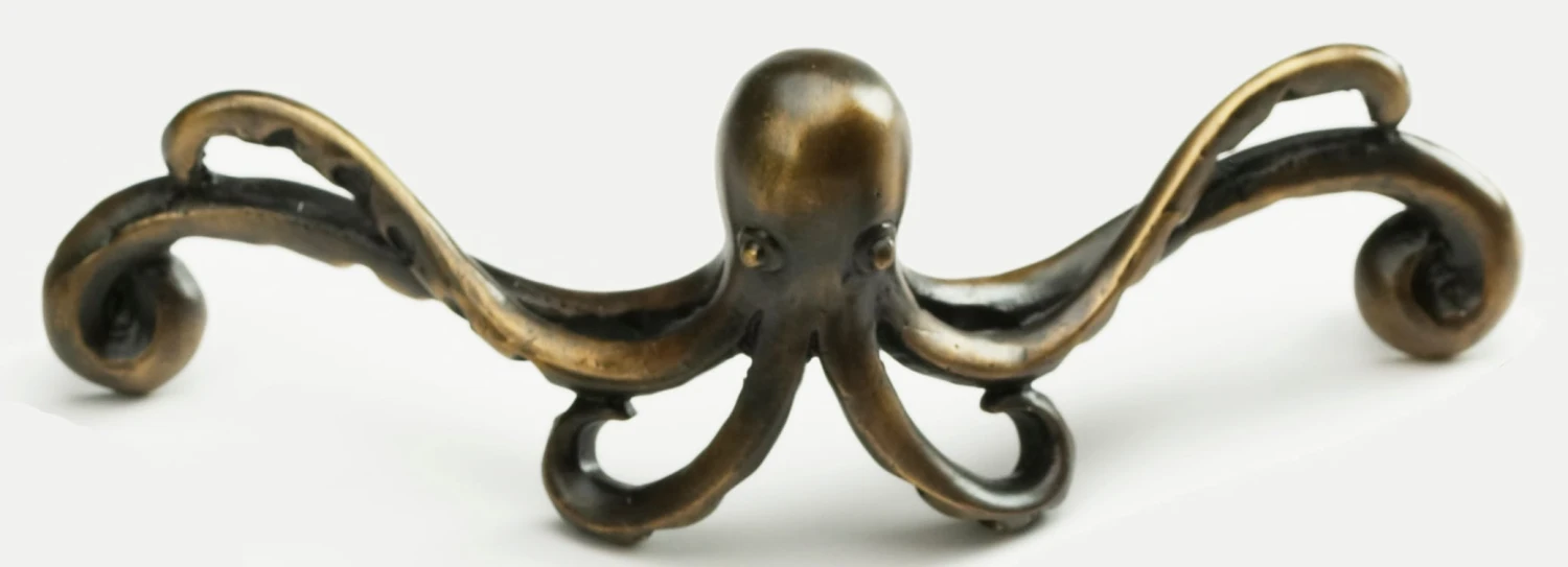 Schaub And Company Neptune 4-1/4" Center To Center Ocean Solid Brass Nautical Octopus Cabinet Handle Pull / Drawer Pull Estate Dover 4 Schaub And Company Neptune 4-1/4" Center To Center Ocean Solid Brass Nautical Octopus Cabinet Handle Pull / Drawer Pull Estate Dover - Image 2