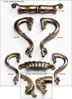 Schaub And Company French Court 3-1/2" Center To Center Solid Brass Old World Scroll Handle Left Hand Cabinet Pull Moticello Silver -Cabinet Hardware Store schaub and company 935l french court 672