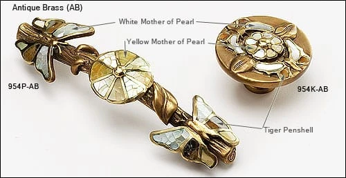 Schaub And Company Heirloom Treasures 3-3/4" Center To Center Designer Butterfly Solid Brass Cabinet Pull / Drawer Handle With Shell Inlay Antique Brass 5 Schaub And Company Heirloom Treasures 3-3/4" Center To Center Designer Butterfly Solid Brass Cabinet Pull / Drawer Handle With Shell Inlay Antique Brass - Image 3