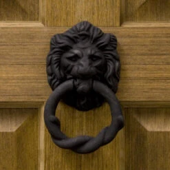 Signature Hardware 6-1/2" X 4" Rustic Iron Lion Door Knocker Black Powder Coat
