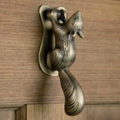 Signature Hardware Squirrel 6-1/2 Inch Tall Solid Brass Door Knocker Antique Brass
