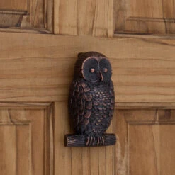 Signature Hardware Owl 5-1/4 Inch Tall Solid Brass Door Knocker Brushed Nickel -Cabinet Hardware Store signature hardware 325728 2100641