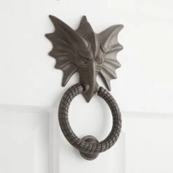 Signature Hardware 8-3/8" X 5-3/4" Dragon Cast Iron Door Knocker Beeswax Iron