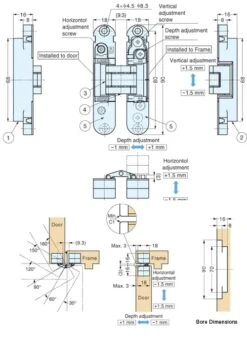 Sugatsune Full Inset Invisible Cabinet Door Hinge With 180 Degree Opening Angle - Pair Dull Nickel -Cabinet Hardware Store sugatsune hes3d 90 alternate image 36