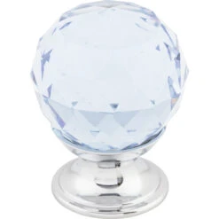 Top Knobs Light Blue 1-1/8 Inch Round Cabinet Knob From The Crystal Collection Polished Chrome