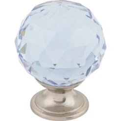 Top Knobs Light Blue 1-3/8 Inch Round Cabinet Knob From The Crystal Collection Brushed Satin Nickel