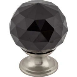 Top Knobs Black 1-3/8 Inch Round Cabinet Knob From The Crystal Collection Brushed Satin Nickel
