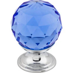 Top Knobs Blue 1-1/8 Inch Round Cabinet Knob From The Crystal Collection Polished Chrome