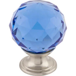 Top Knobs Blue 1-3/8 Inch Round Cabinet Knob From The Crystal Collection Brushed Satin Nickel