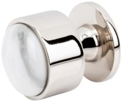 Vesta Fine Hardware FireSky Solid Brass 1-3/8" Round Designer Cabinet Knob With Carrara White Marble Stone Insert Polished Nickel -Cabinet Hardware Store vesta fine hardware v7553 alternate image 985