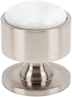 Vesta Fine Hardware FireSky Solid Brass 1-3/8" Round Designer Cabinet Knob With Carrara White Marble Stone Insert Polished Nickel -Cabinet Hardware Store vesta fine hardware v7553bsn 2009546