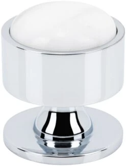 Vesta Fine Hardware FireSky Solid Brass 1-3/8" Round Designer Cabinet Knob With Carrara White Marble Stone Insert Polished Nickel -Cabinet Hardware Store vesta fine hardware v7553pc 2009546